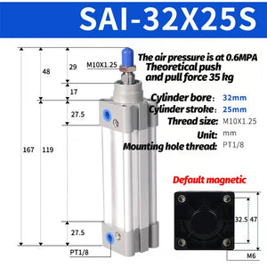 Airtac Type standard cylinder Air Cylinder SAI 32 40 Series Standard Double Acting Pneumatic Cylinder SAI32 SAI40-25 50 75 100