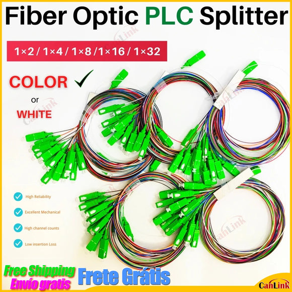 1/10/20pcs/lot Splitter 1X2 1X4 1X8 1X16 1X32 PLC SC/APC Fiber Optic Single Mode 0.9mm G657A1 LSZH 1m PVC Color